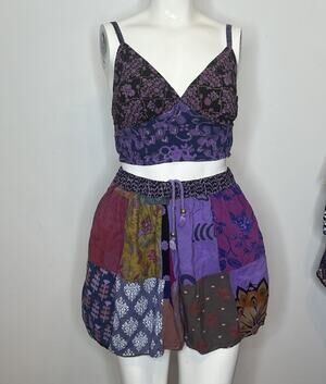 ADVANCE | Multicolor Crop Spaghetti Strap Smocked Top & Pocket Shorts Set | S/M
